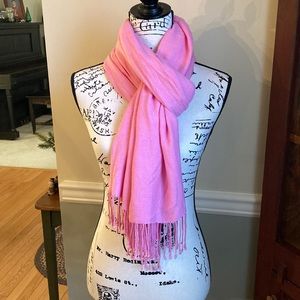 Pink fringed scarf